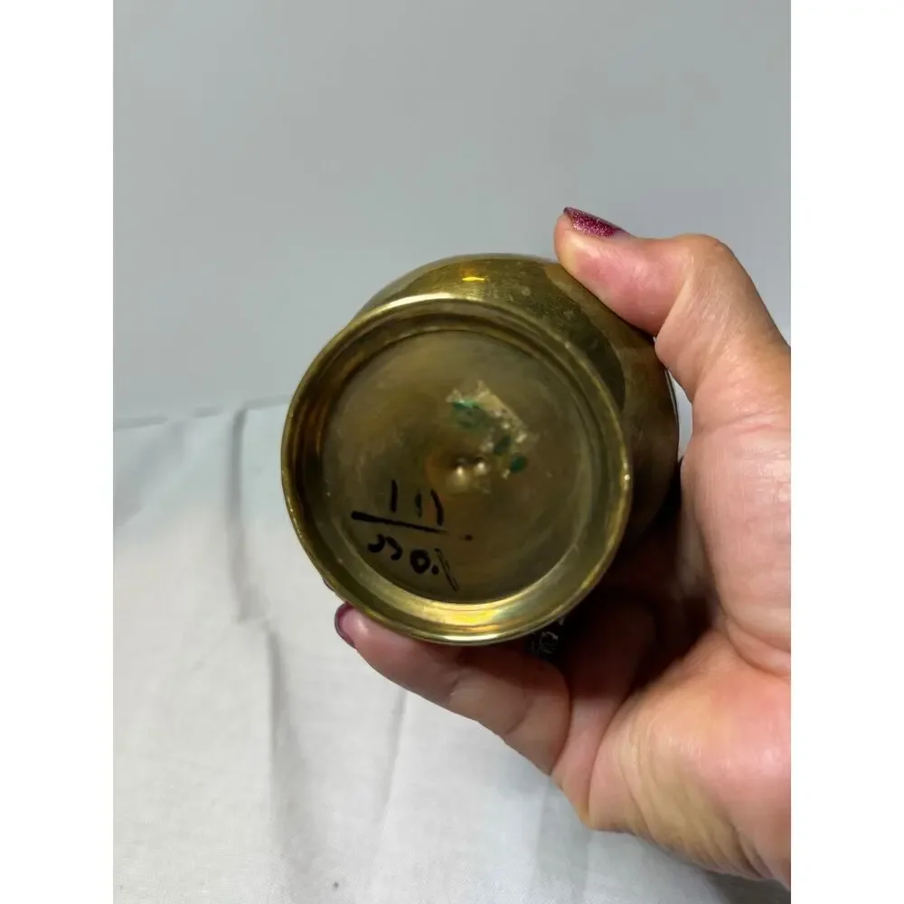 Vintage Brass Engraved Vases Set of 2 Arabic Motif Etched Brass Bud Vases 10” 11